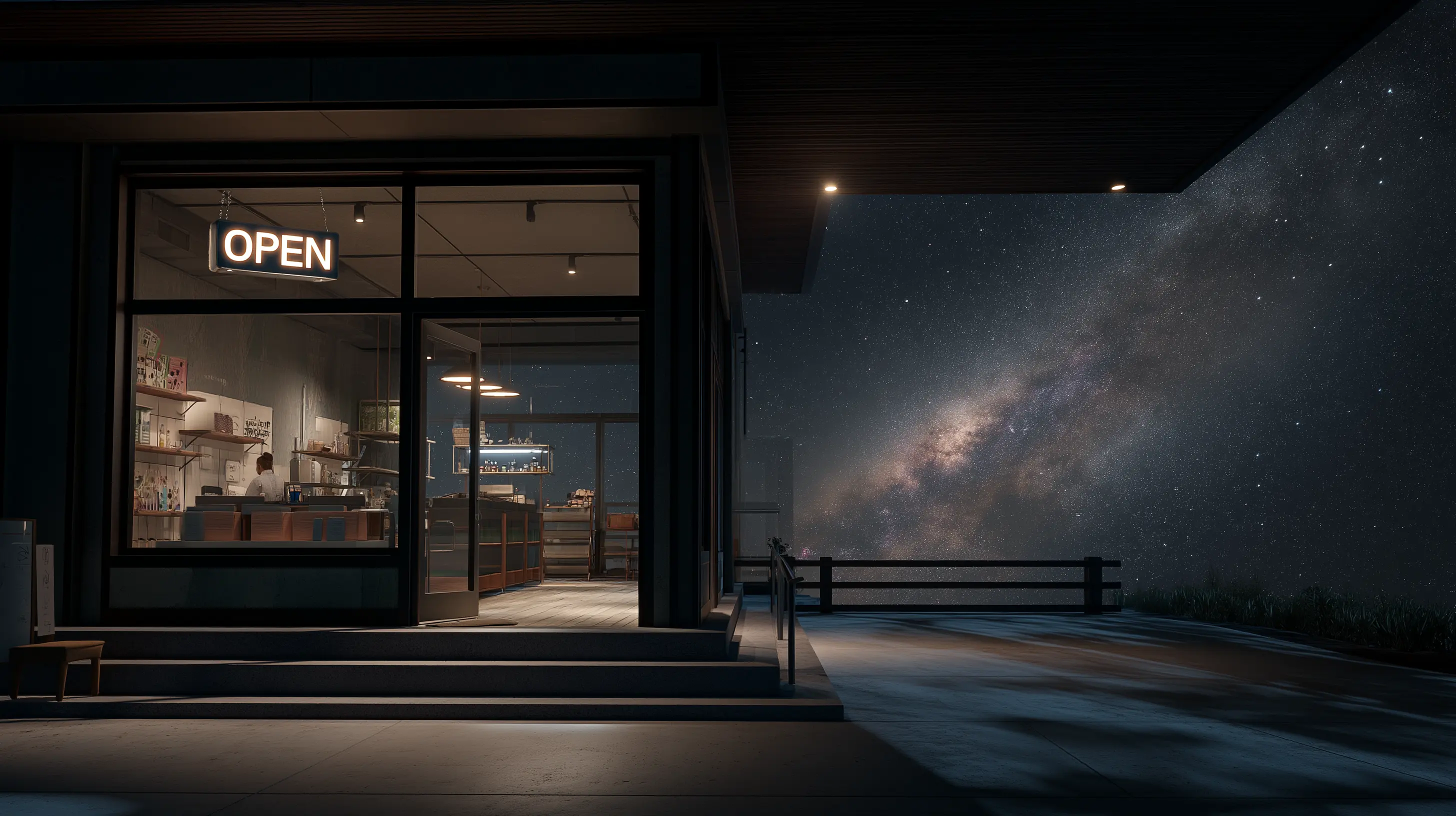Illustration of small business storefronts representing unexpected tini.bio users